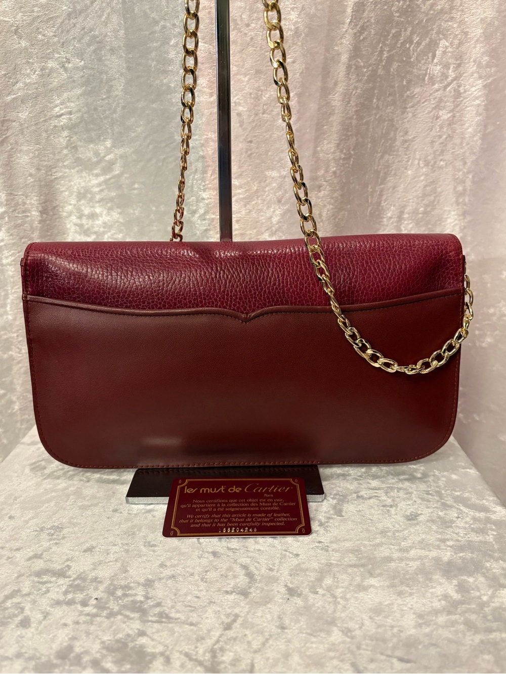 Cartier Must de Cartier Vintage Pebbled Leather Clutch Bordeaux COA - Picture 3 of 8